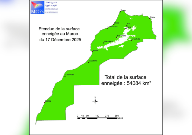 إلى غاية 17 دجنبر 2025.. المساحة الإجمالية المغطاة بالثلوج بالمغرب تبلغ 54084 كيلومتر مربع